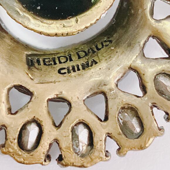 Signed Heidi Daus Clear Rhinestone Gold Tone Door Knocker Clip On Earrings - Picture 10 of 11